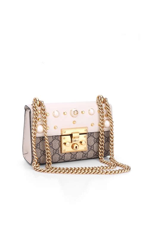 gucci pearl studded padlock bag|Gucci padlock small shoulder bag.